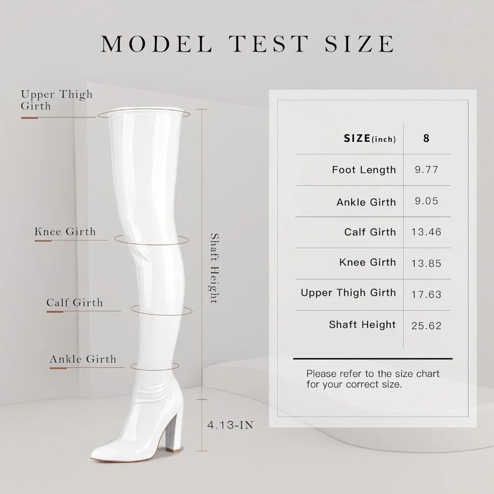 Women White Patent Leather PU Over The Knee High Pointed Toe Long Tall Boots